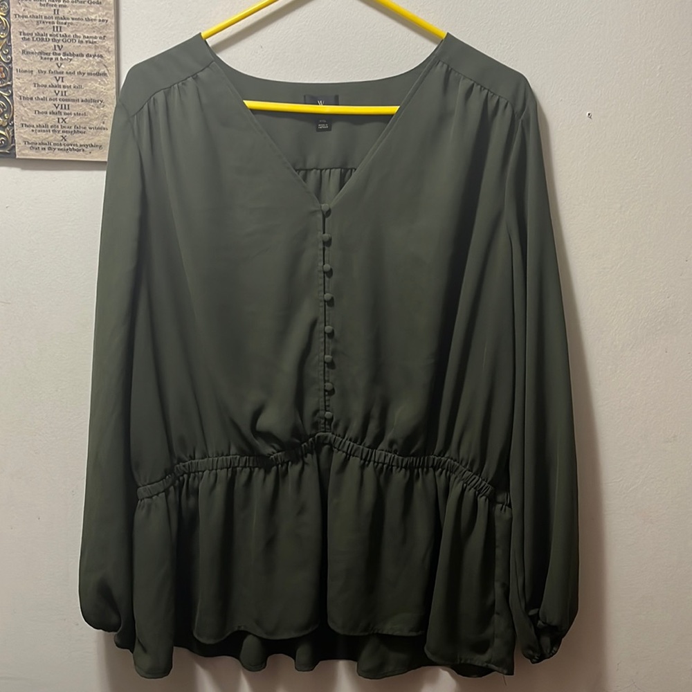 Worthington olive green long sleeve blouse size XXL or 2x womens